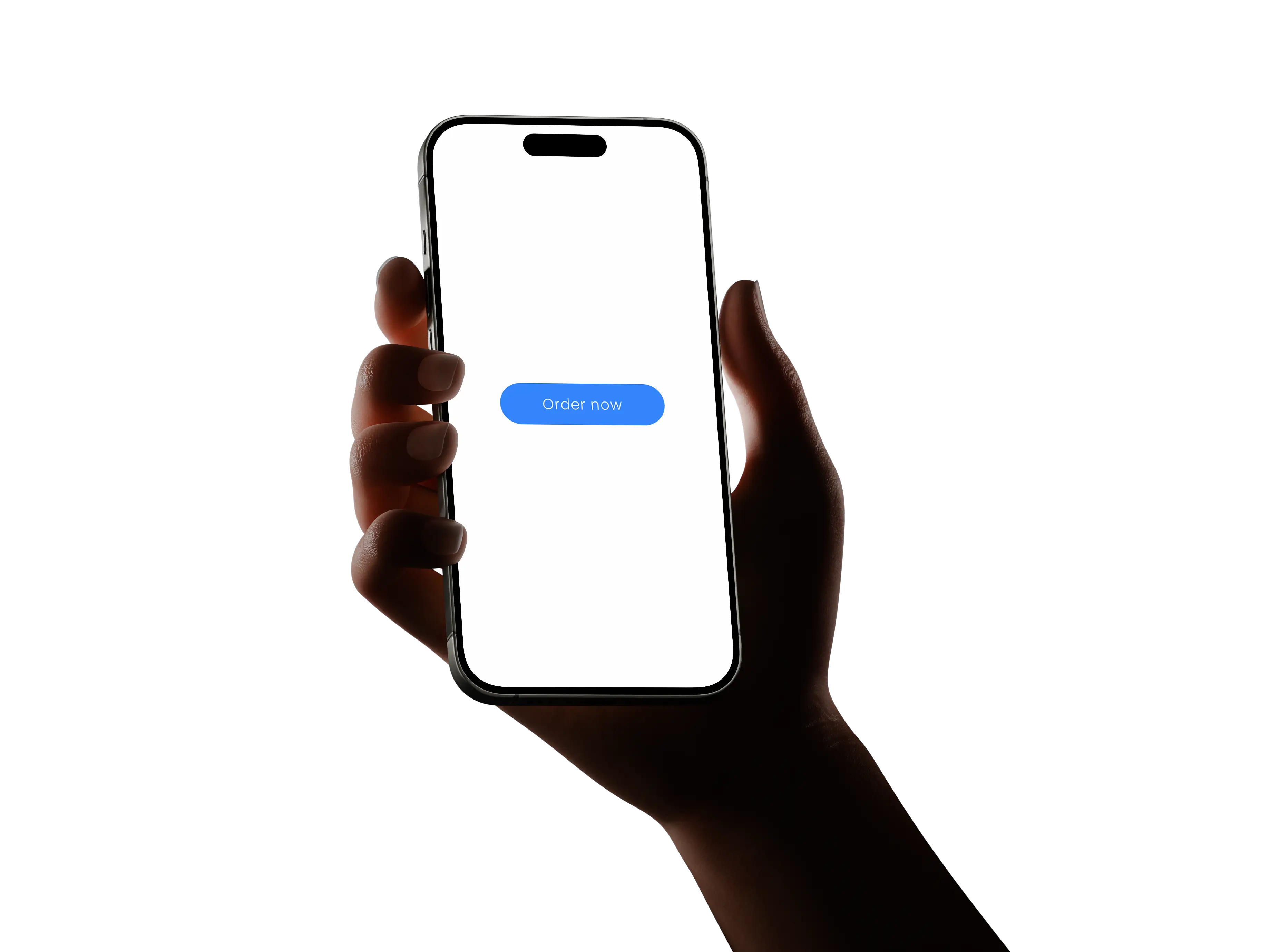 Phone with blue order button in hand